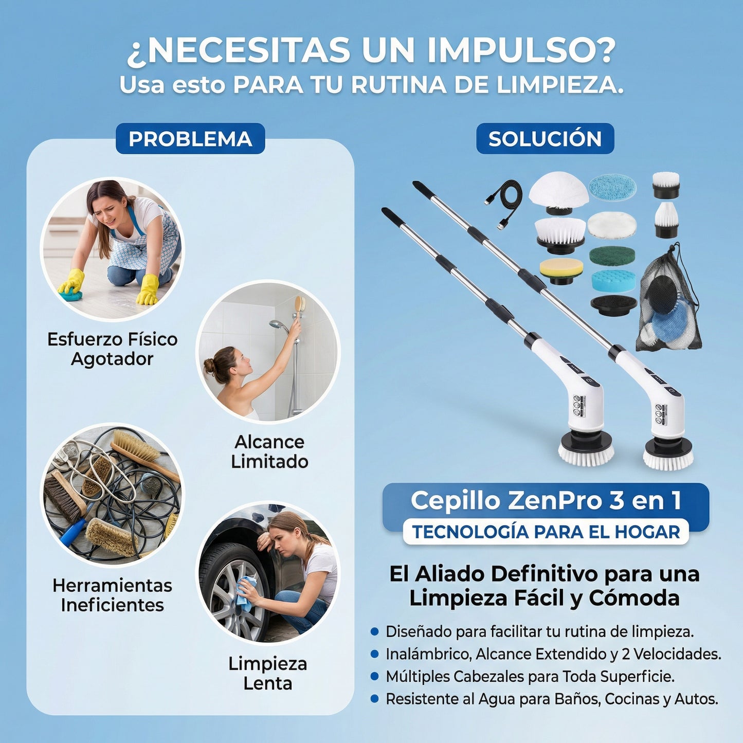 Cepillo de limpieza eléctrico 9 en 1